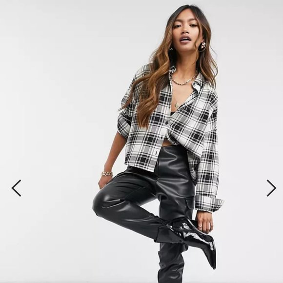 ASOS Tops - ASOS Black/Cream Plaid long-sleeve button up top in AU18